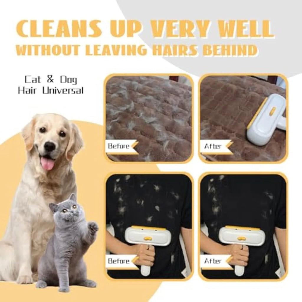 Yellow duck design portable pet hair remover with plastic body and polyester bristles.
