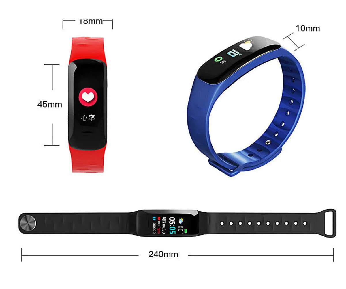 C1plus smart bracelet with 0.96-inch anti-watercolour screen, TPU strap, Bluetooth pedometer for iOS