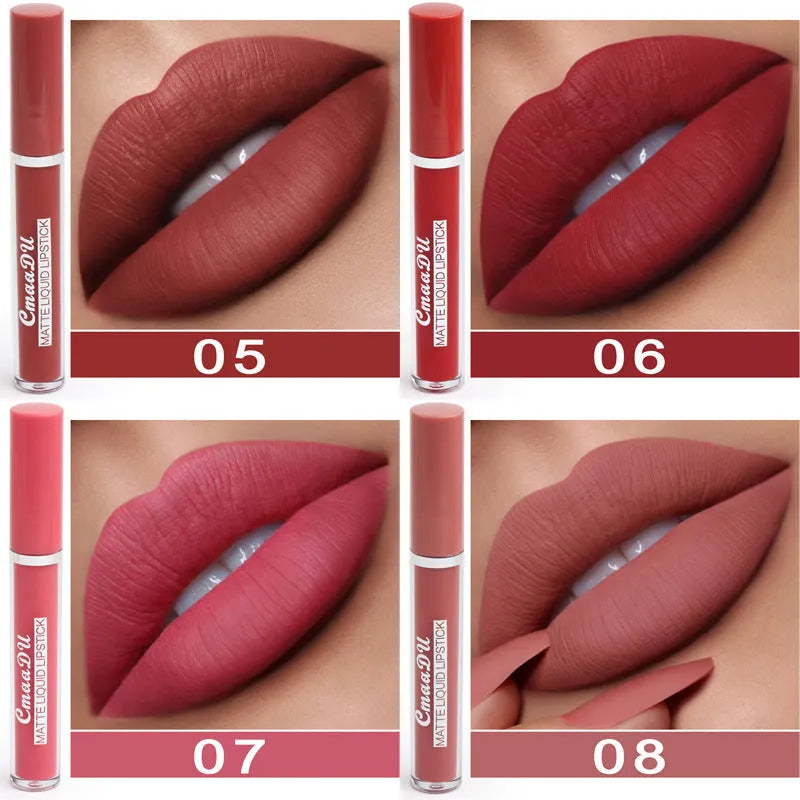 Set of 10 waterproof matte lipstick sticks in non-stick cup formula