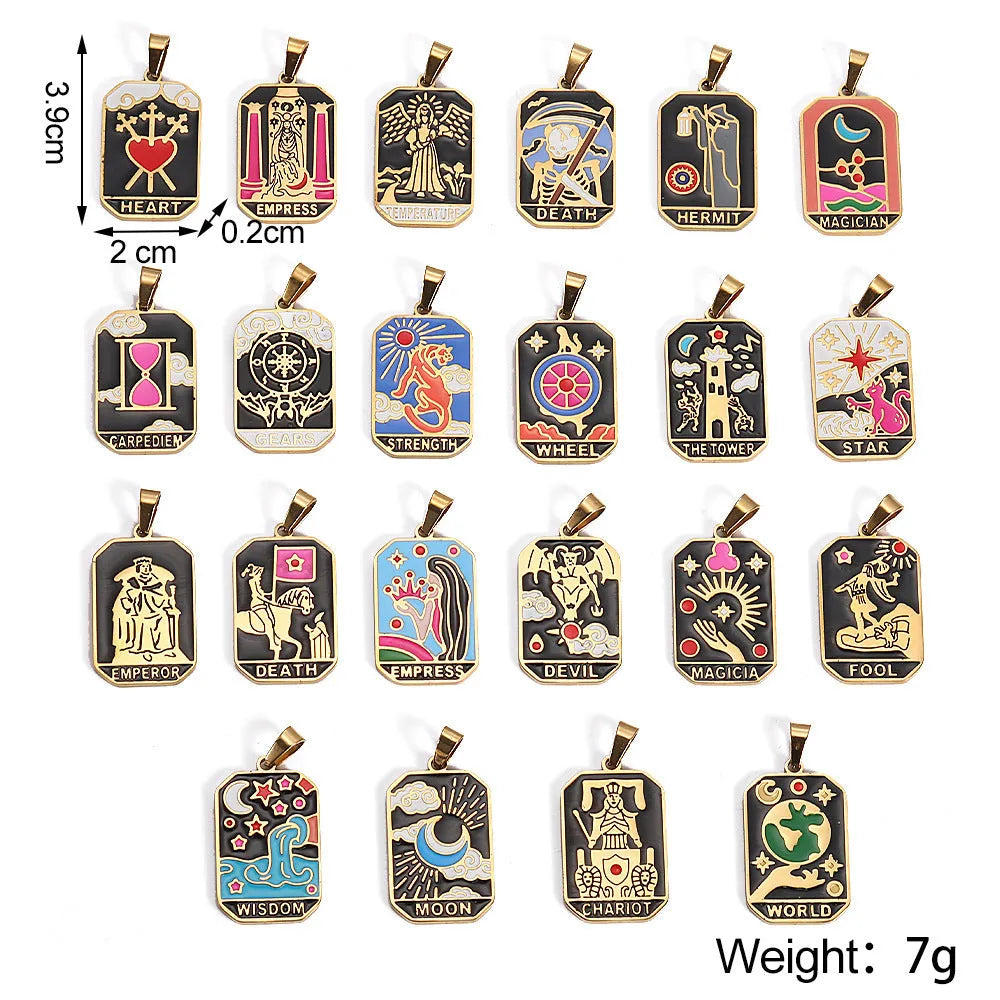 French retro tarot pendant rectangular dripping oil finish 304 stainless steel 2.1 cm