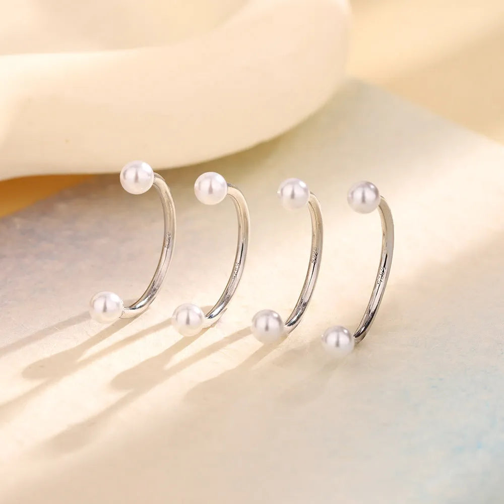 Smile Pearl Adjustable U-shaped Knuckle Tail Ring in white gold colour with pearl inlay on copper base
