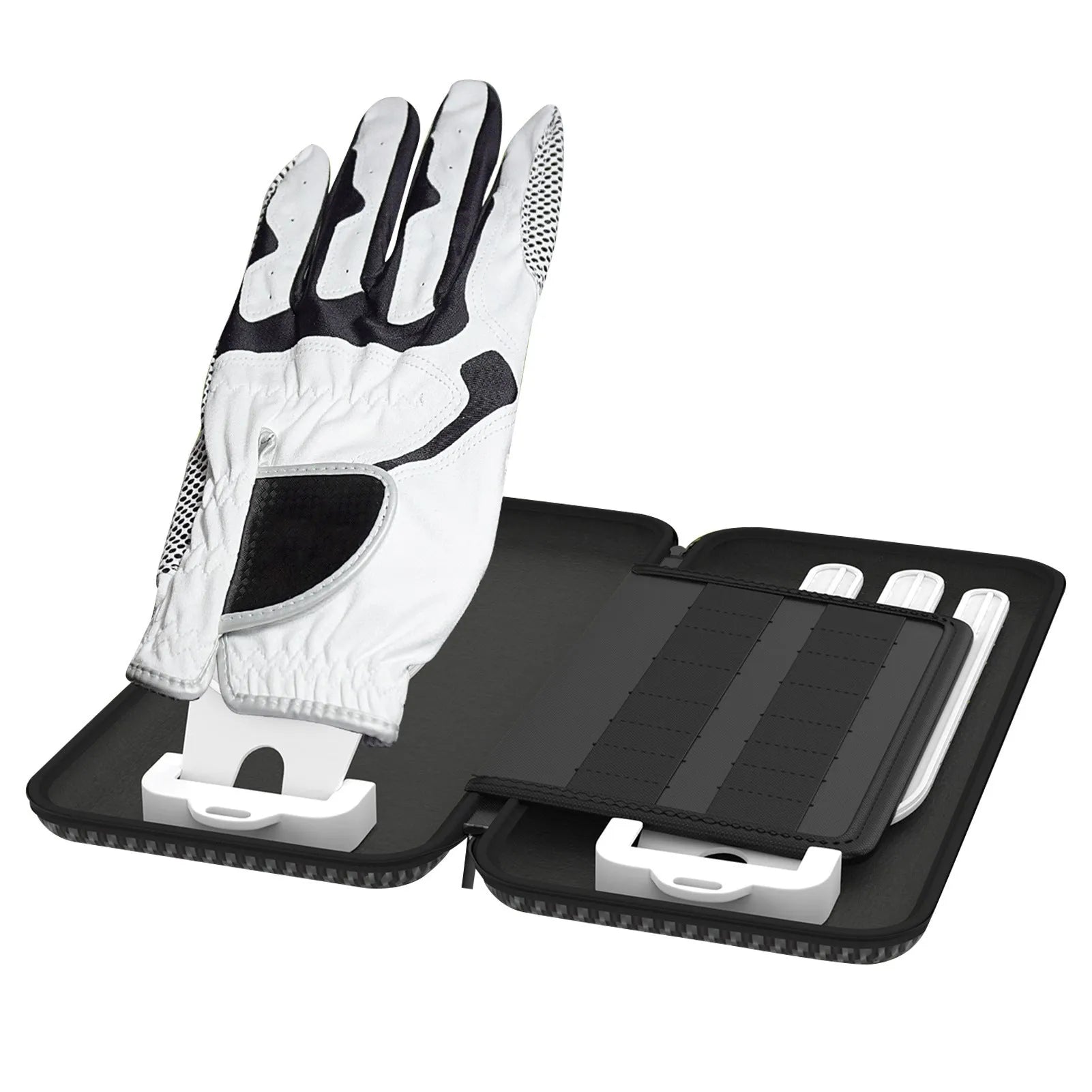 Silver grey golf double glove bag with two brackets for marking tool storage