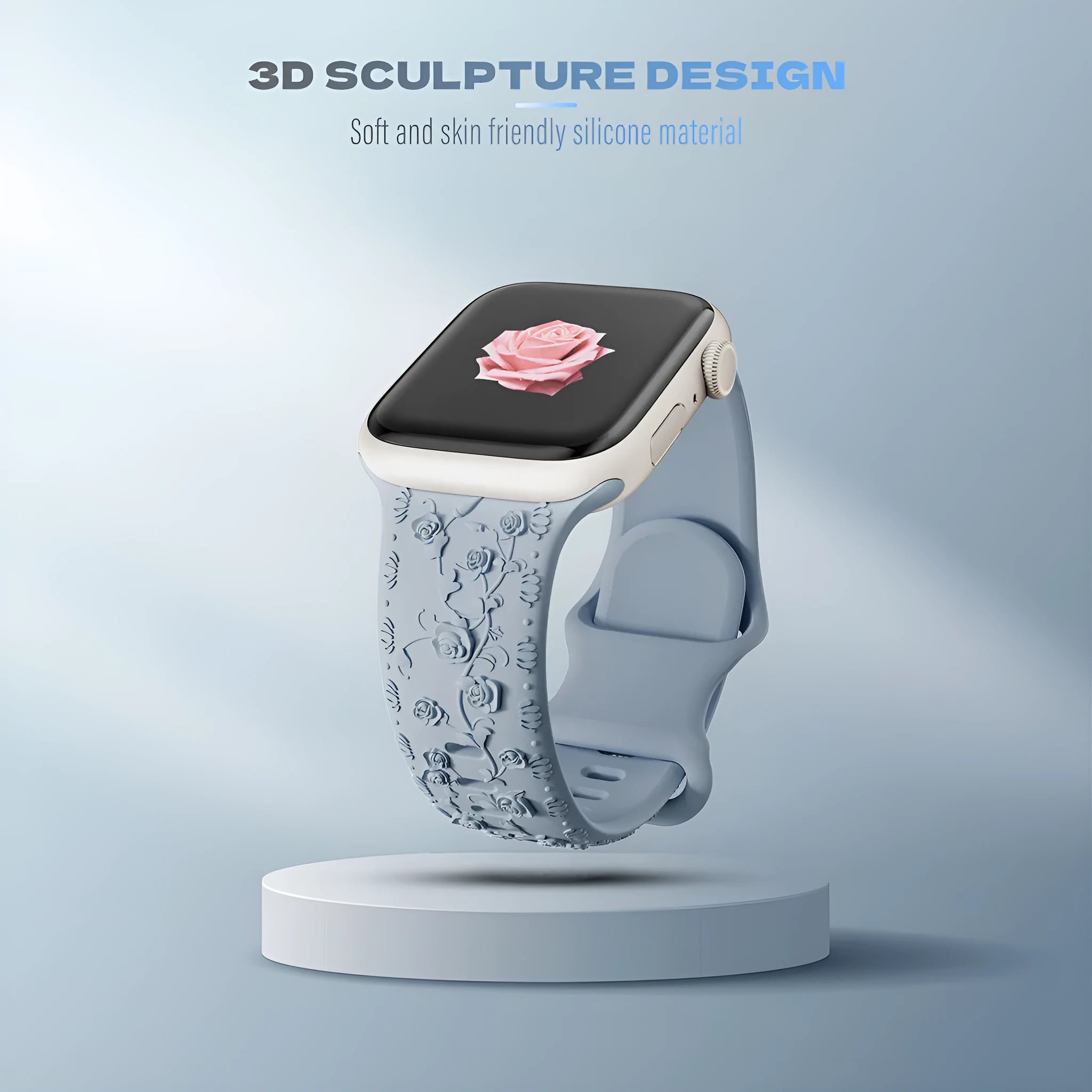 Embossed rose silicone Apple Watch strap in multiple colours for 38/40/41mm and 42/44/45mm case sizes