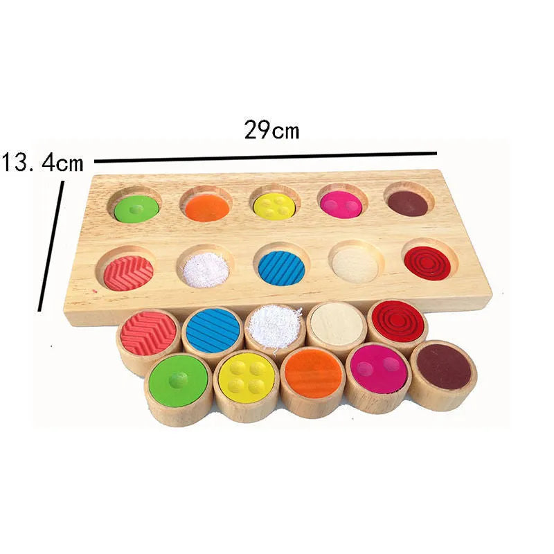 Wooden Montessori touch box and balance building blocks teaching aid set, 20 x 16cm, in colour box