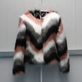 Korean style women's faux fur leather coat with O-neck design