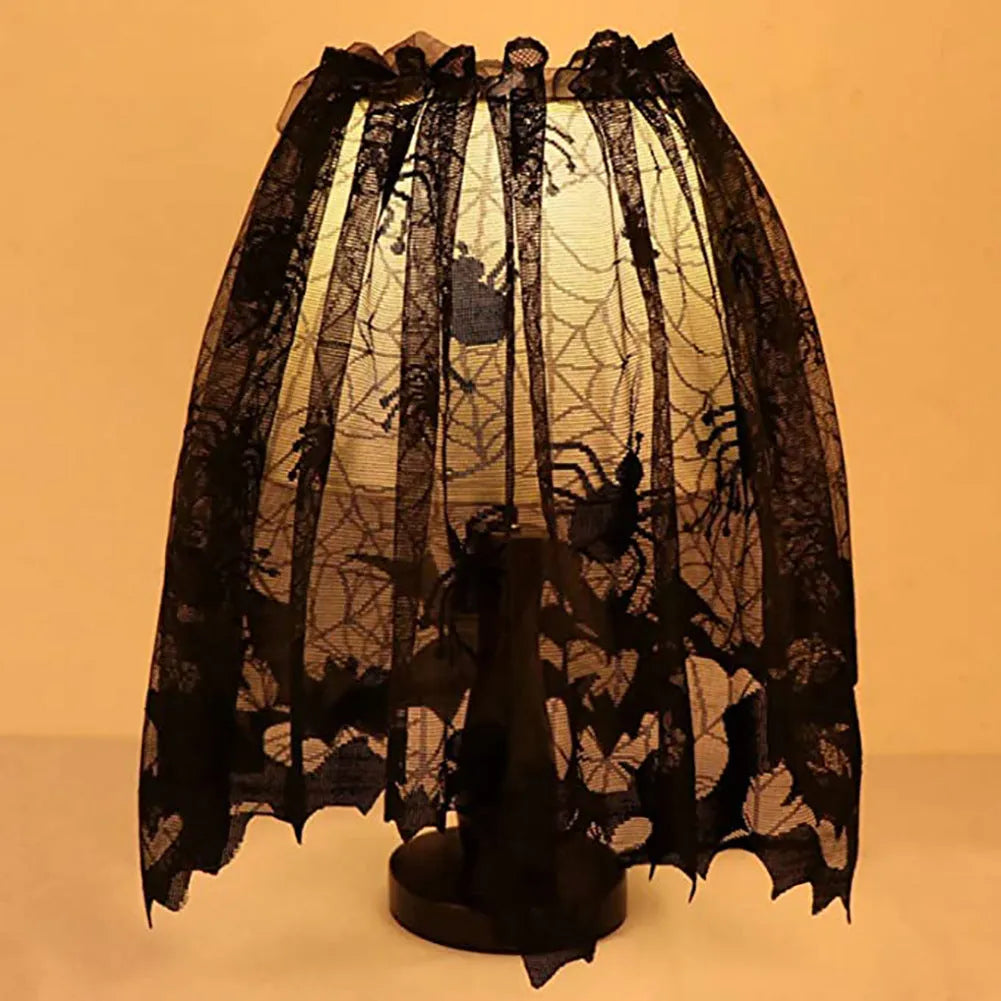 Halloween lampshade black lace spider mesh tablecloth, rectangular polyester cover, 50 x 152cm