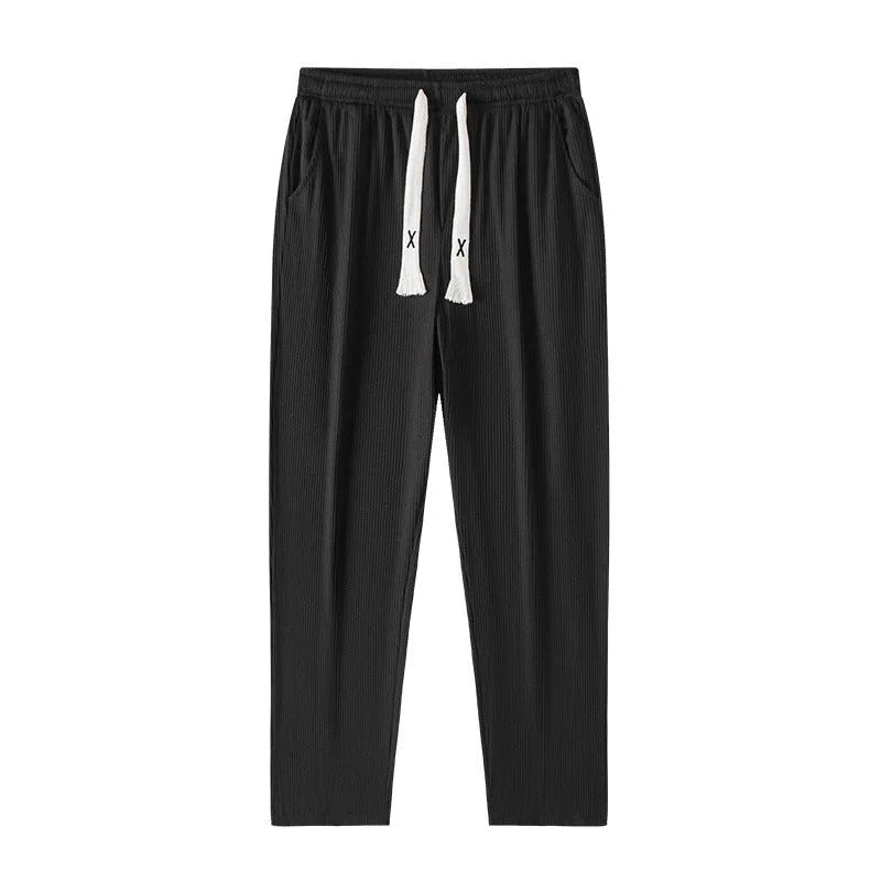 Men's cropped casual tapered trousers in 100% polyester, mid waist, sizes M-4XL, black grey apricot brown