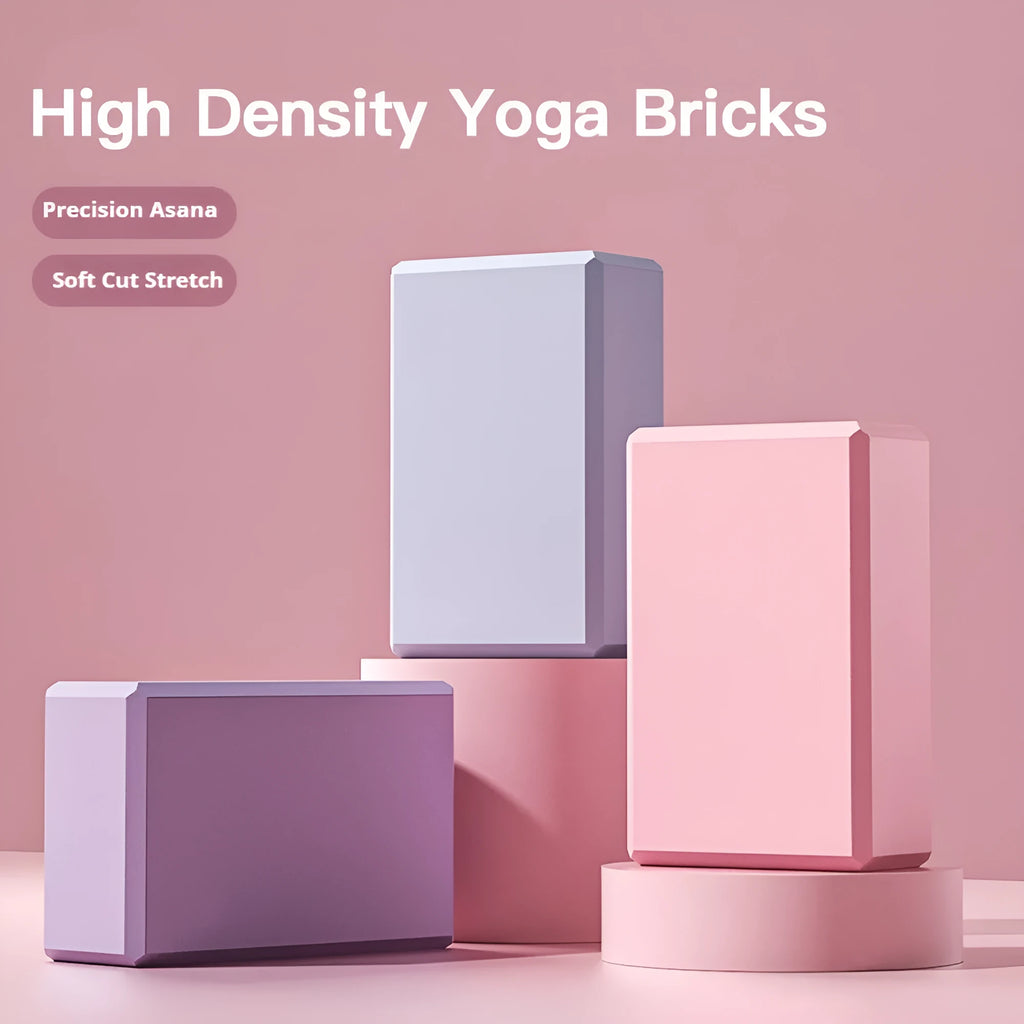 EVA foam yoga blocks in blue pink purple rose colours with grip ridges
