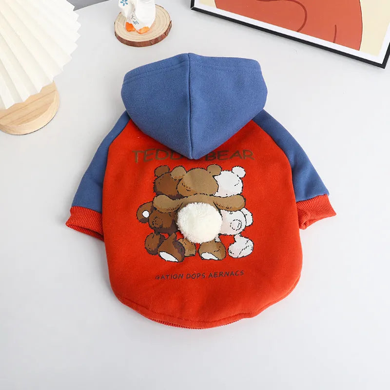 Red cotton dog clothes for small to medium breeds in autumn and winter seasons