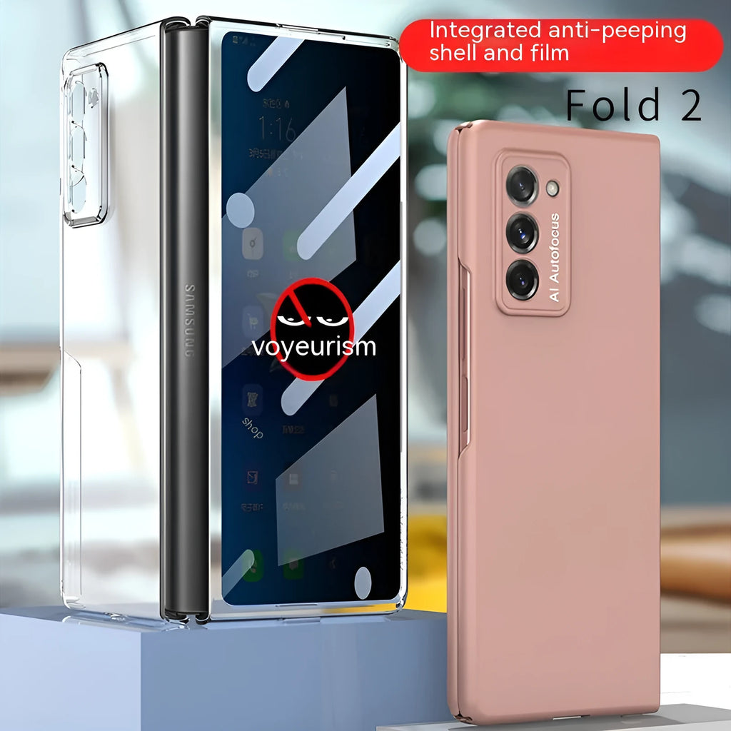 Samsung Galaxy Z Fold2 anti-peep PC hard back cover phone case in Misty Gold, Cool Black or Full Transparent