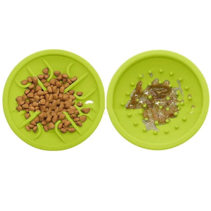 Silicone slow feeder frisbee for pets, small size 120x120x55mm, available in six colours including sky blue and taro purple