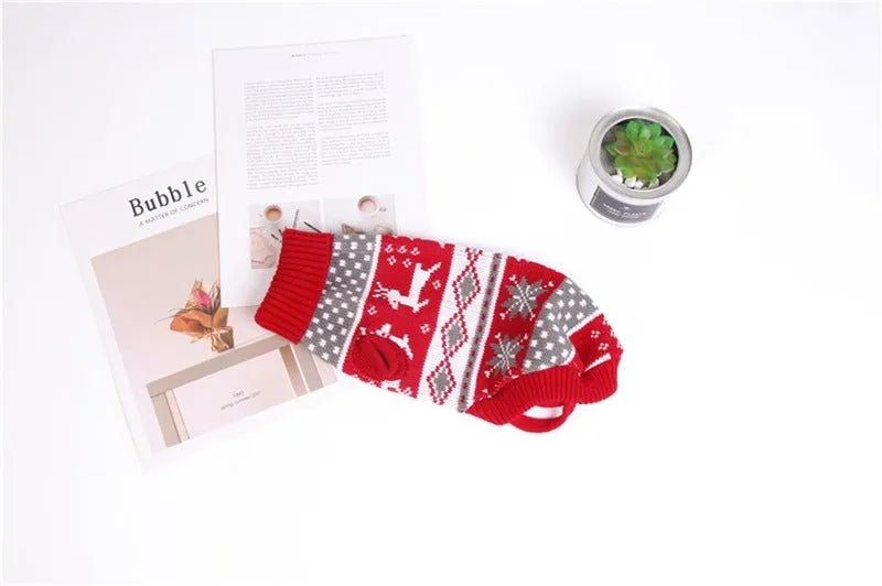 Red reindeer Christmas print dog turtleneck knitted acrylic sweater in sizes XS to XXL