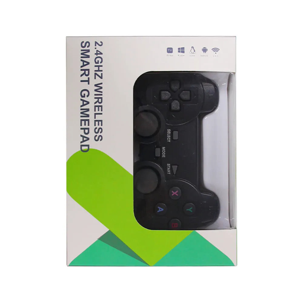 Classic black wireless gamepad controller with USB receiver for PC, Android TV, and PS3.