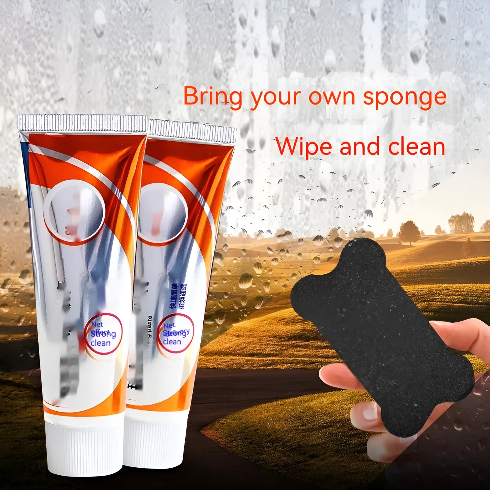65ml white car windshield cleaning paste in container with sponge applicator for glass oil stain removal