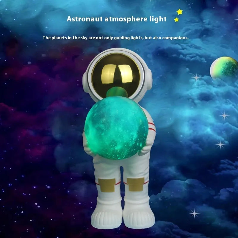 Spaceman starry sky projection lamp on surface showing star projection and speaker grille