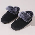 Wine red felt fur collar memory foam indoor slippers with synthetic leather upper