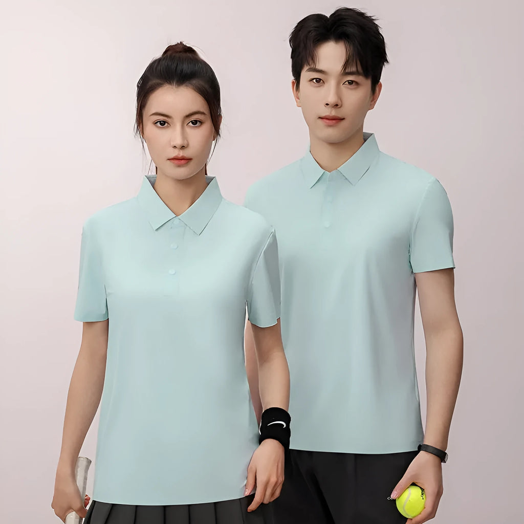 Chemical fibre blend polo shirt in apple green colour with short sleeves and loose fit for summer sports