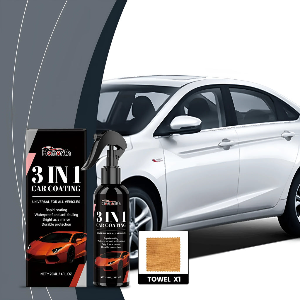 3-in-1 car coating spray with wax in 120ml bottle and 20x20cm towel for DIY car detailing