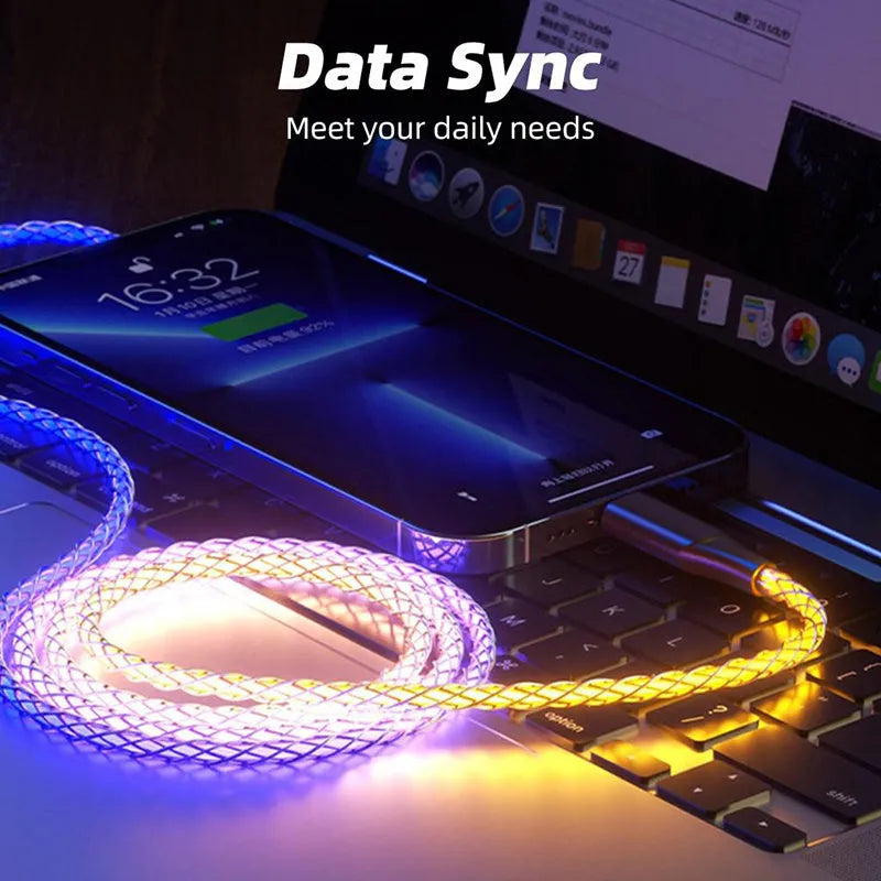 Phantom gradient colour USB cable with Lightning, Micro USB, and TYPE-C connectors on a 1.2m cable.