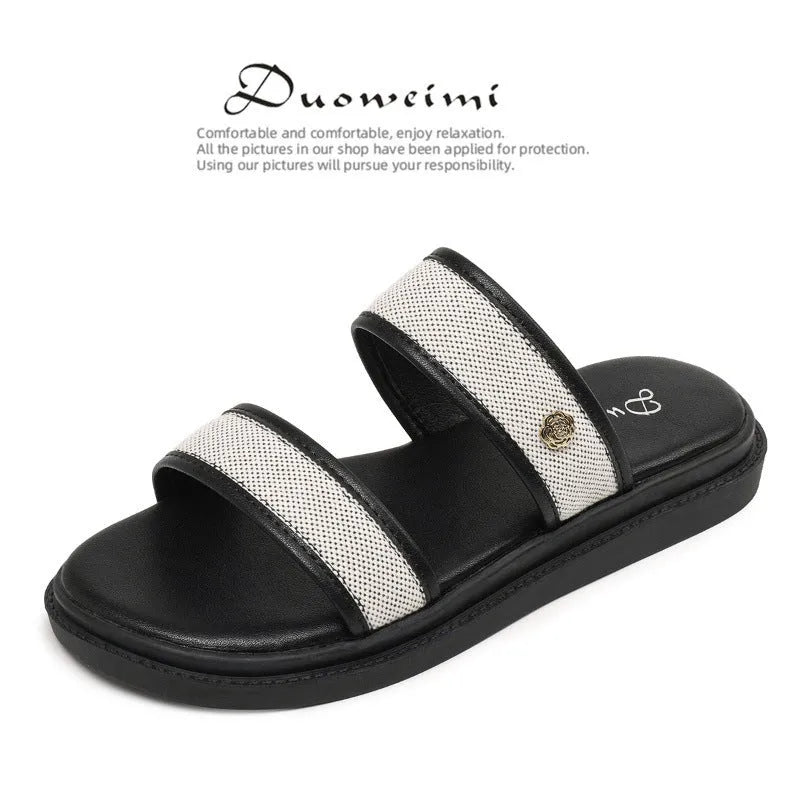 Women's vintage brown soft-bottom flip-flops with artificial PU upper