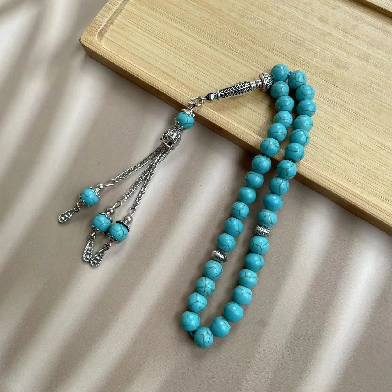 Handmade sky blue stone Muslim worship bracelet with 8mm beads for daily dhikr counting
