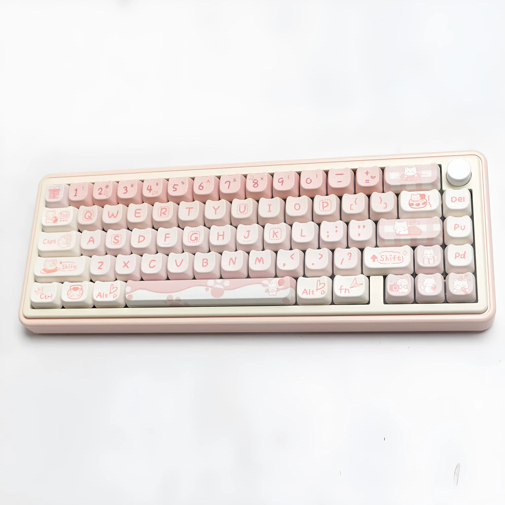 Full set of PBT dye-sublimated key caps for mechanical keyboard, showing vibrant colours and over 98 keys.