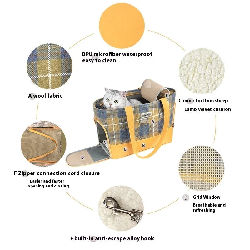 Portable pet backpack with breathable capsule design in wool PU material