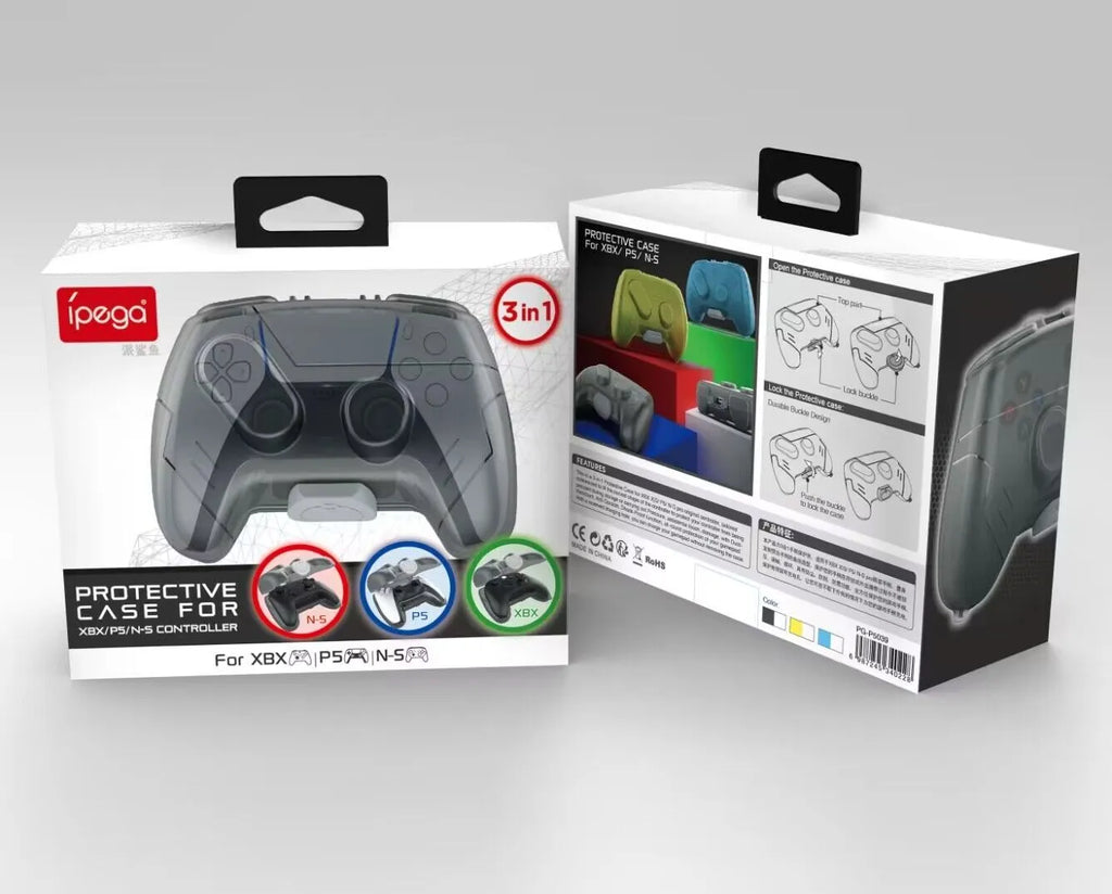 Transparent grey plastic game controller protection box showing hard shell construction