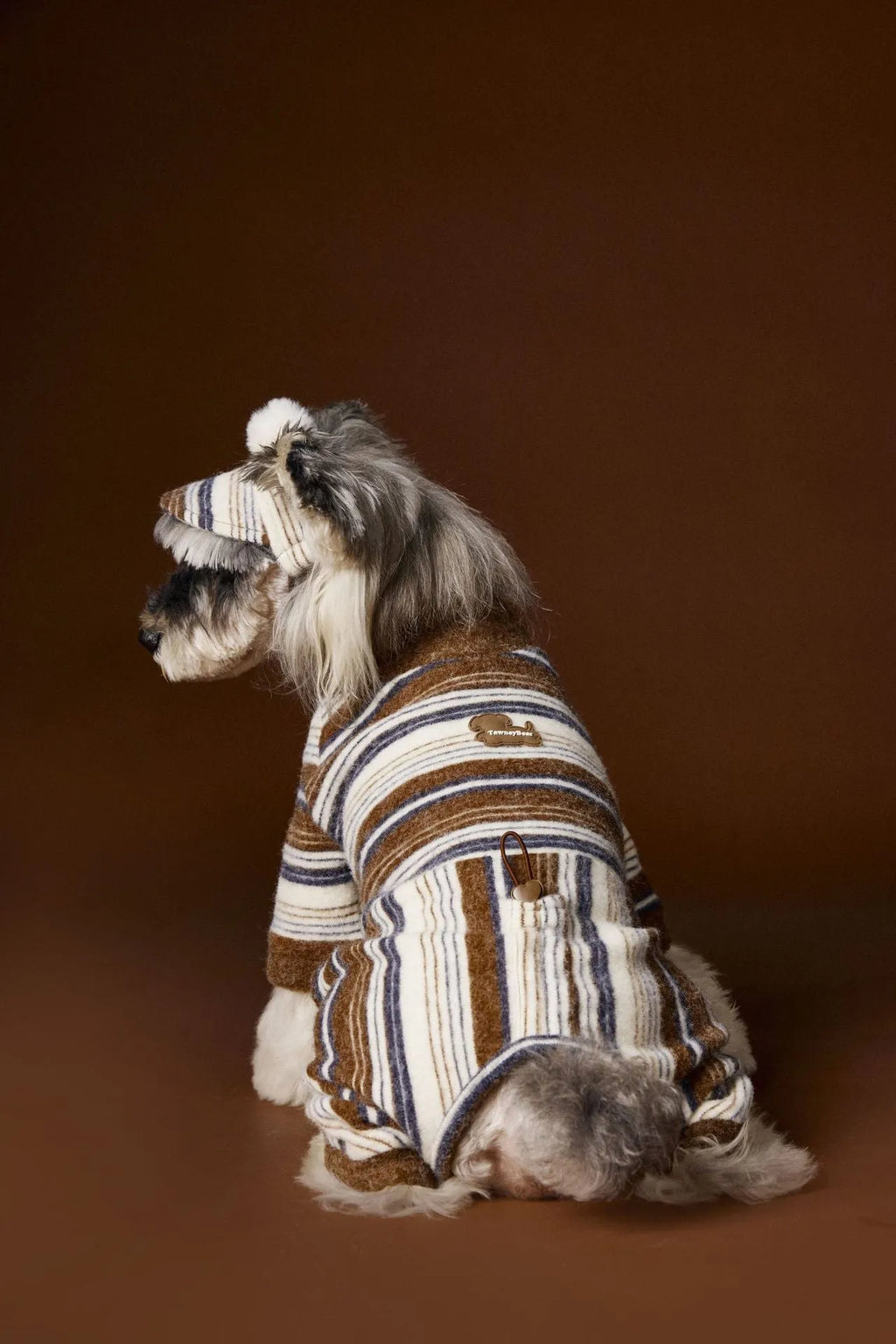 Four-leg striped dog sweater for small breeds in brown or pink, sizes XS to XXL