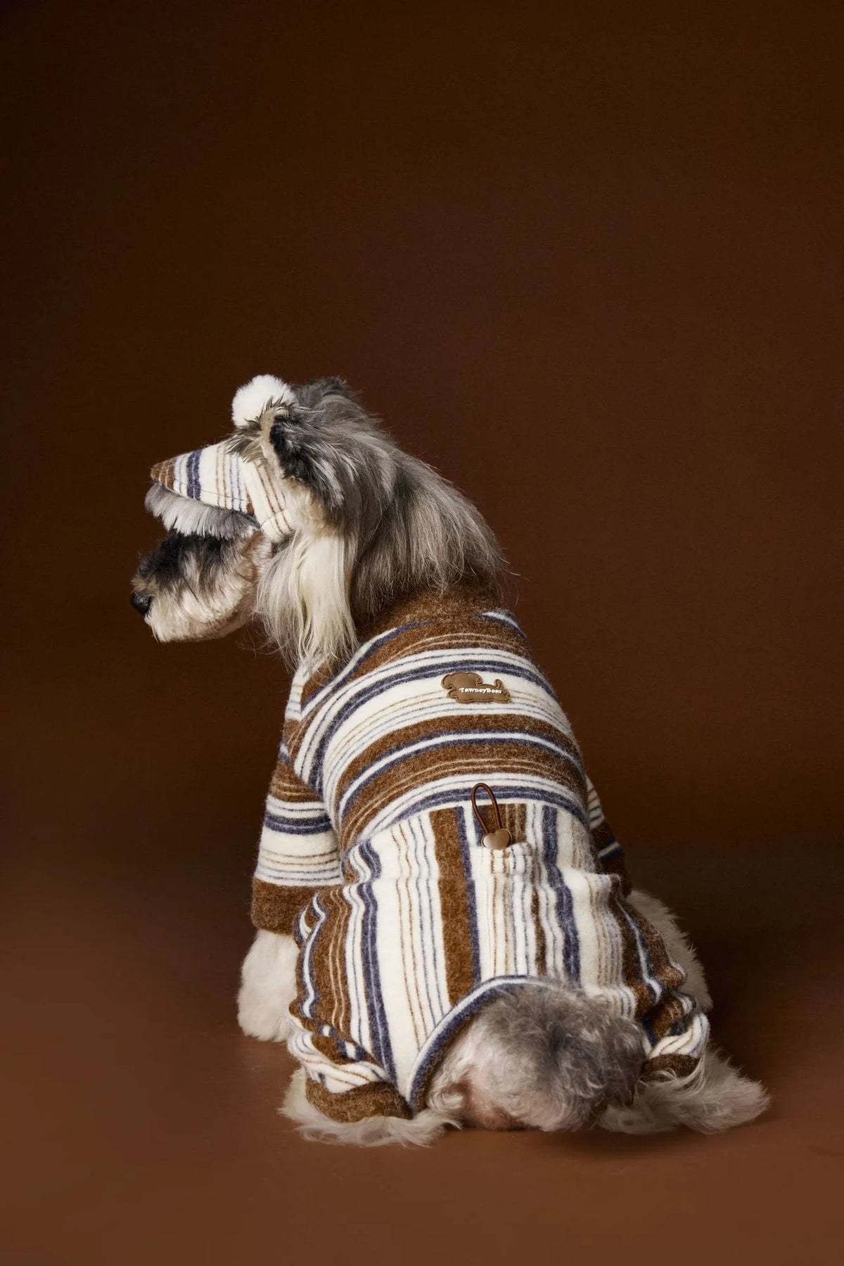 Four-leg striped dog sweater for small breeds in brown or pink, sizes XS to XXL