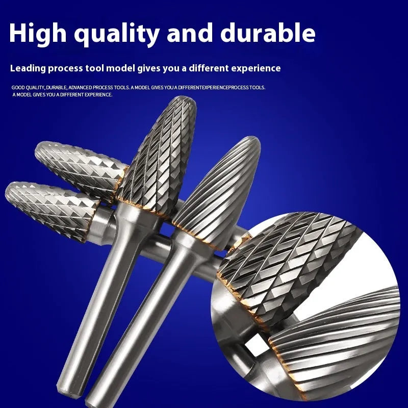 Tungsten steel alloy rotary file with F-shaped cutter for grinding engraving and milling applications