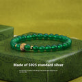 Green agate and sterling silver bracelet with geometric beads and gold electroplated details