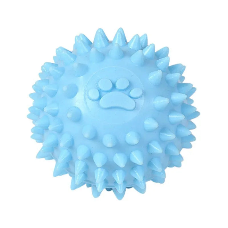 Blue TPR pet chewing ball with footprint texture, 6cm diameter, for dog and cat dental care