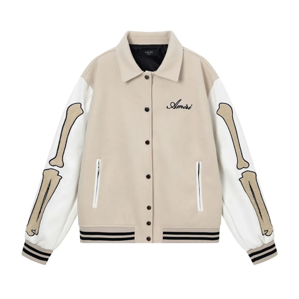 Women's bone embroidered woolen jacket in apricot colour with long sleeves for autumn winter wear