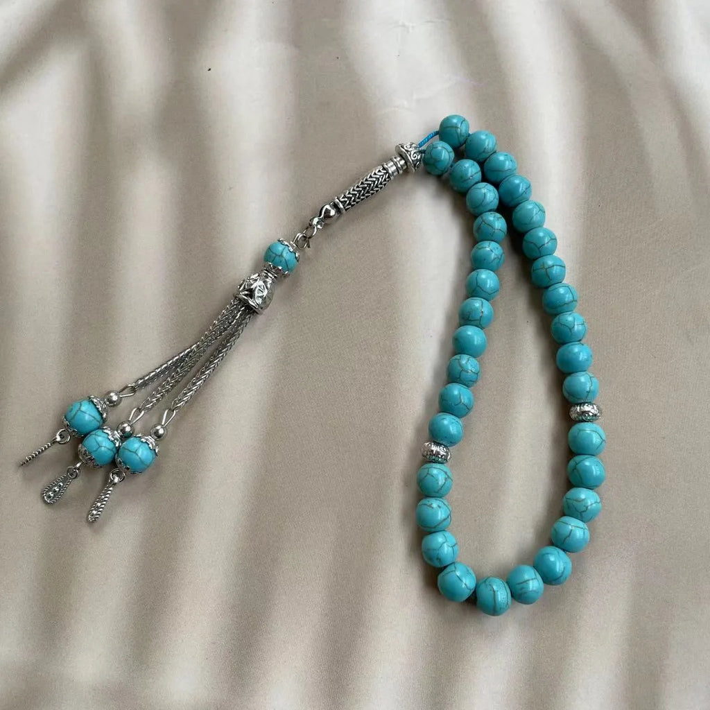Handmade sky blue stone Muslim worship bracelet with 8mm beads for daily dhikr counting