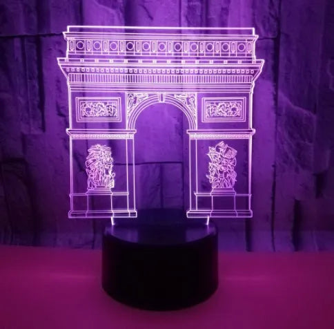 Triumphal Arch 3D acrylic night light with 7 colour LED and black ABS base