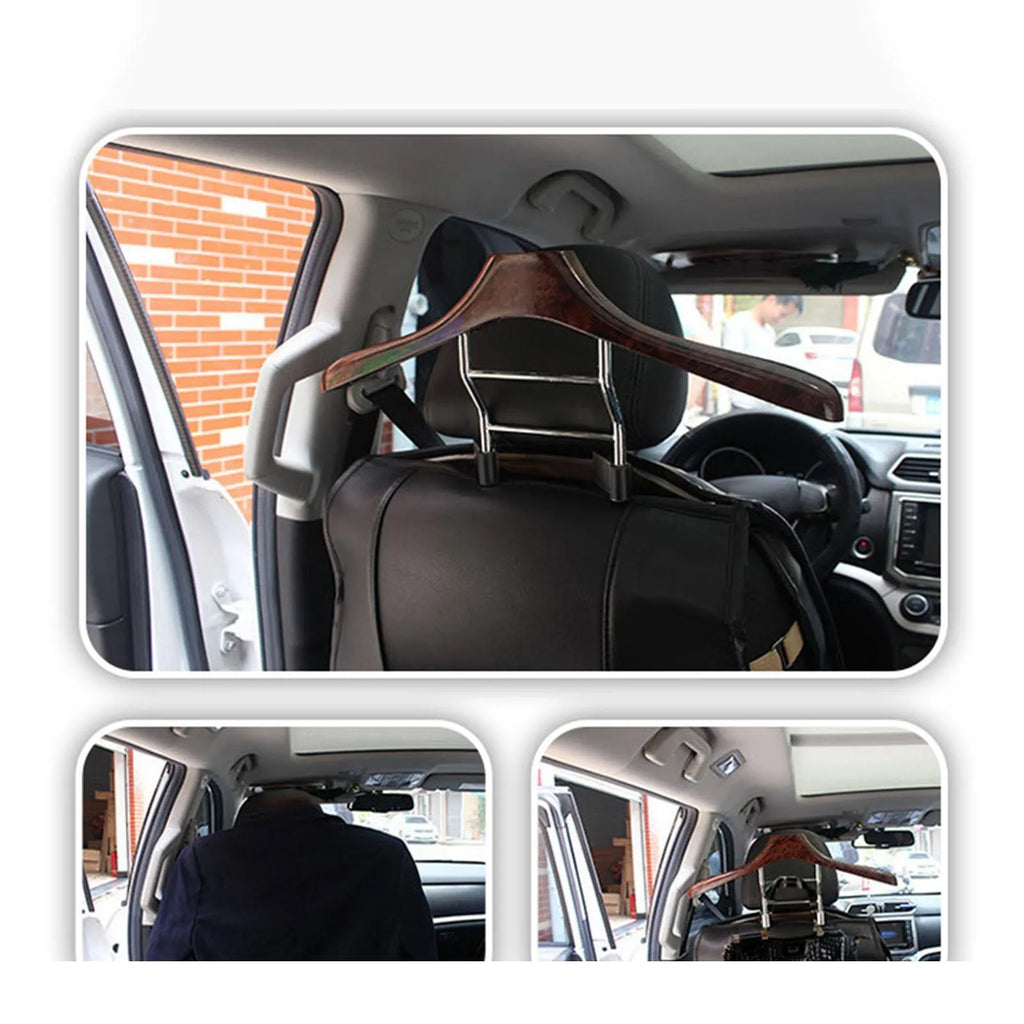Wood yellow stainless steel car mounted clothes hanger measuring 46.5cm by 23cm