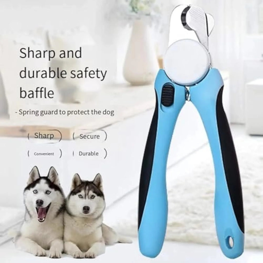 Blue heavy-duty dog nail clippers with safety guard for large breeds and thick nails