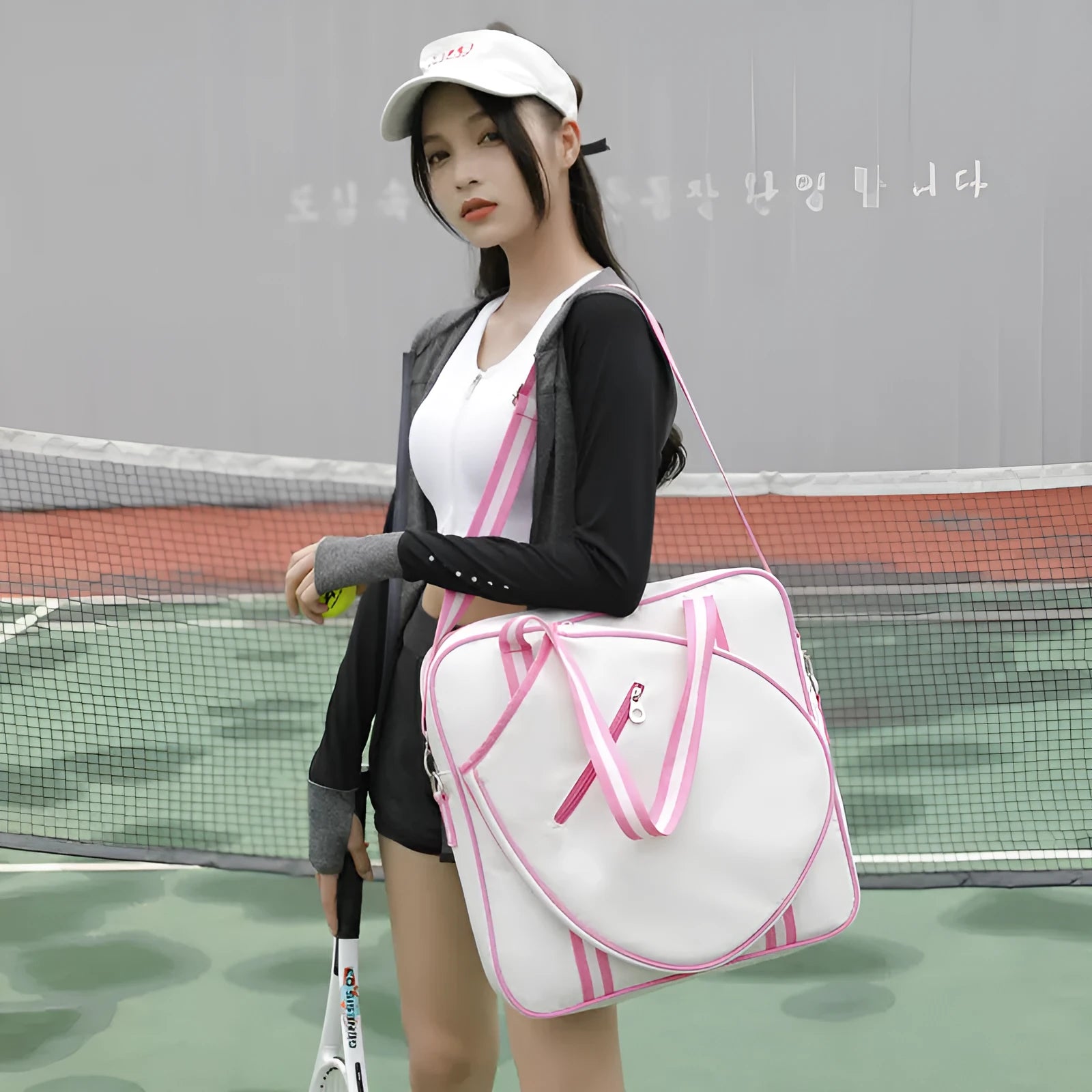 Portable tennis pack shoulder crossbody bag in blue and pink made of Oxford cloth with large capacity