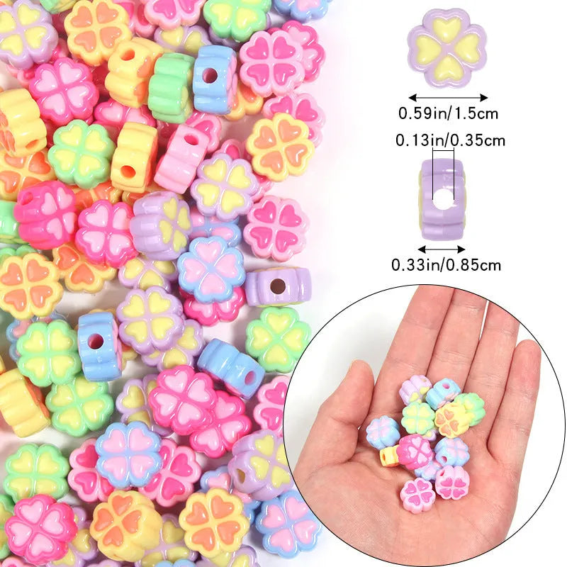 15mm acrylic love clover craft beads with frosted finish in various colours