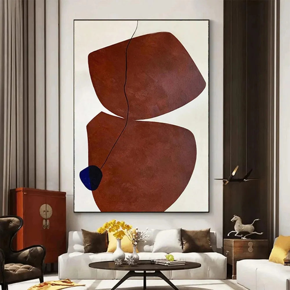 Hand-painted abstract wabi-sabi style oil painting on canvas, unframed and rolled, with modern minimalist design