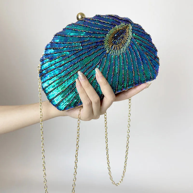 Women's vintage beaded one-shoulder crossbody chain handbag in silk surface polyester with hard three-dimensional shape