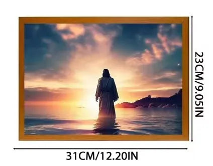 Jesus LED light painting with acrylic panel and wooden frame, three-colour backlight, home decoration