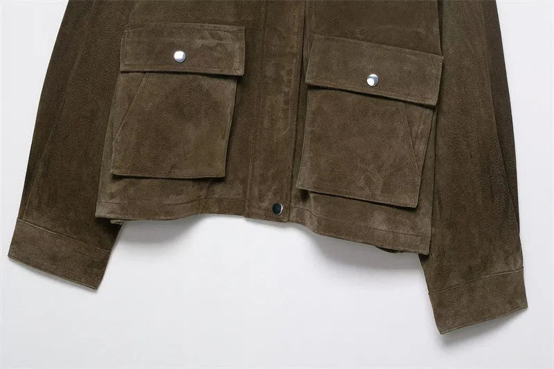 Women's PU leather jacket in regular fit with Japanese Korean casual style design