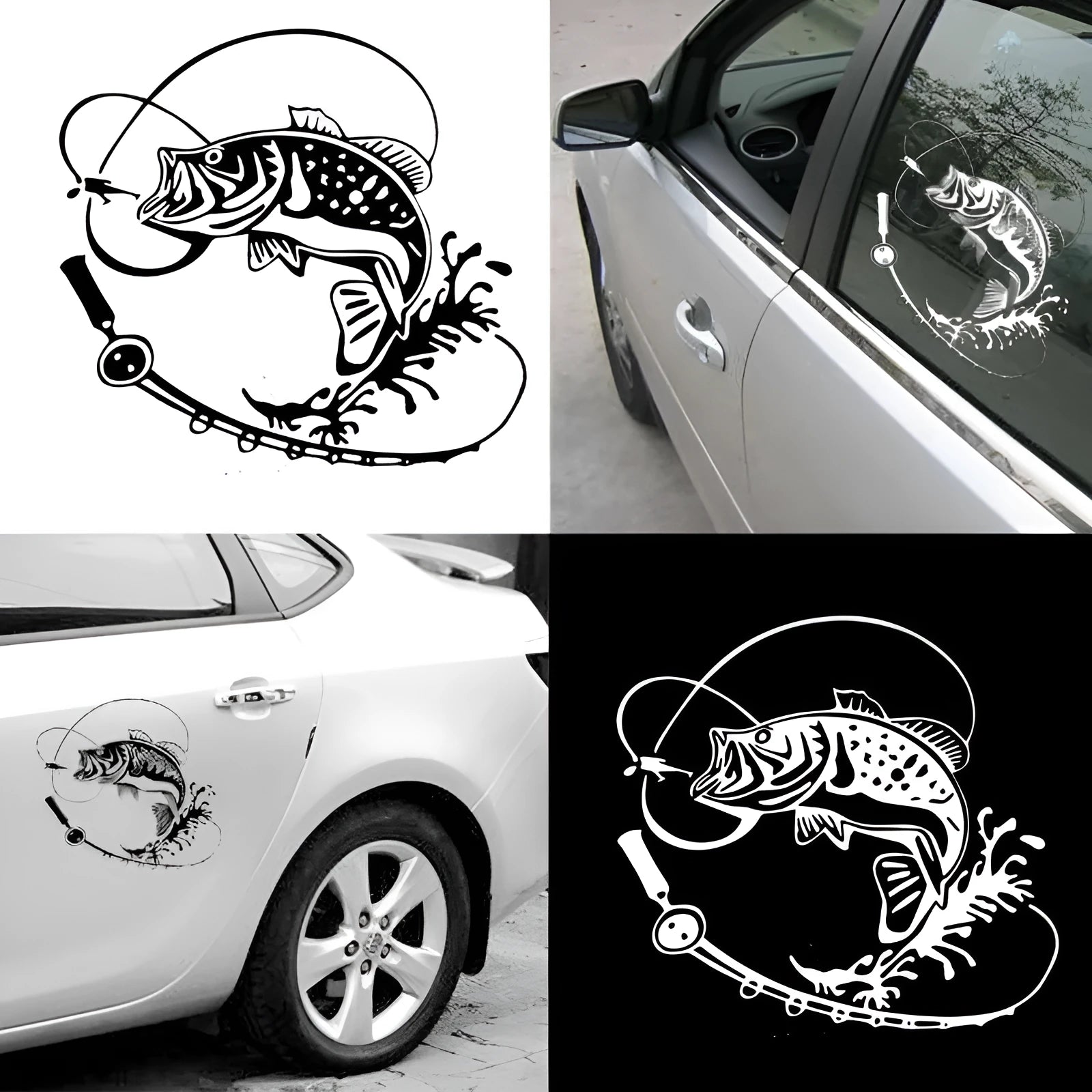 Year Fish car sticker in red colour on a car bumper, 25cm PET decal
