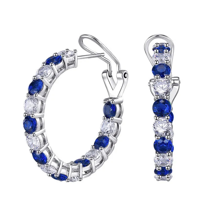 Women's colourful all-match geometric drop earrings with inlaid zircon in blue and green copper finish