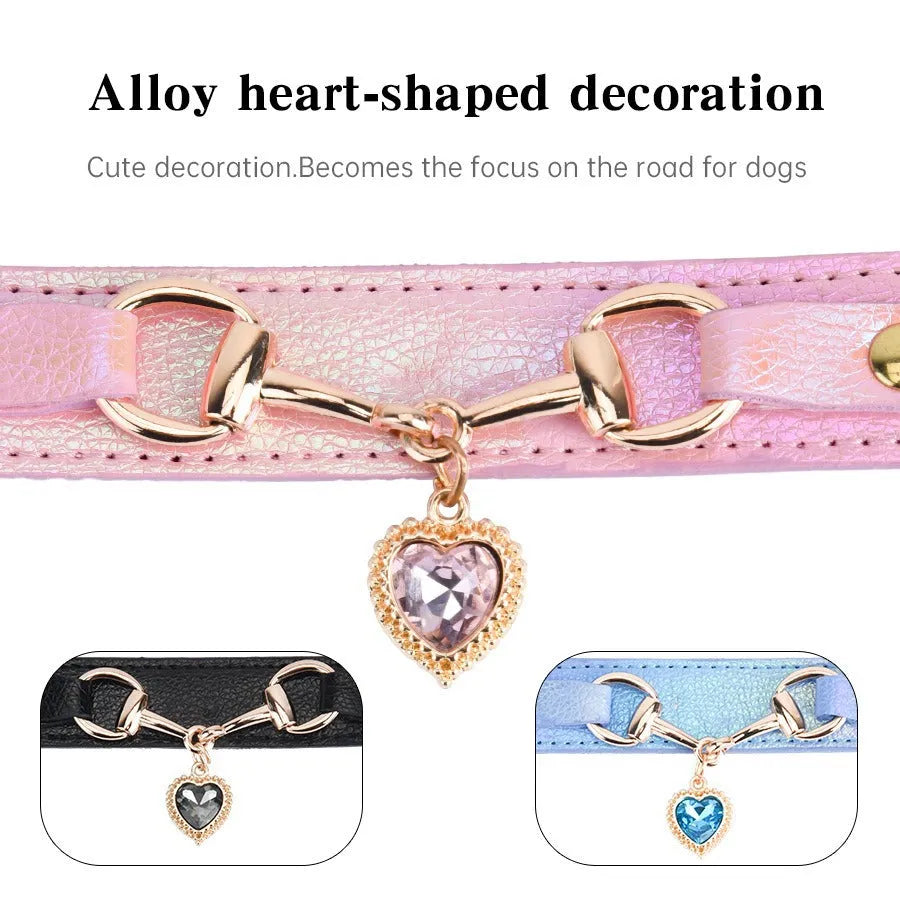 Pink microfiber and PU leather rhinestone dog collar for small dogs with sparkle stones
