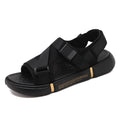 Men's black Velcro open toe beach sandals on a light surface, sizes 39-44