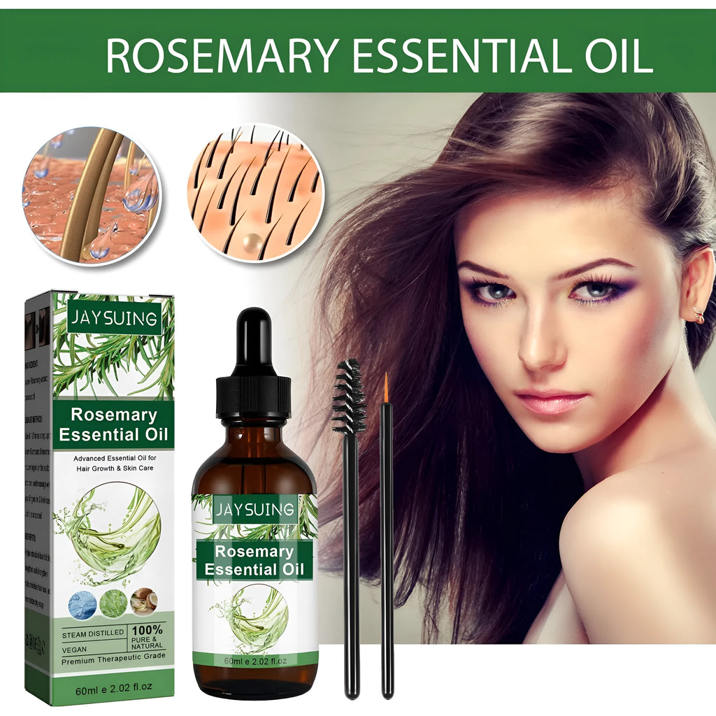 60ml rosemary essential oil with jojoba and coconut for hair nourishment, includes two brushes