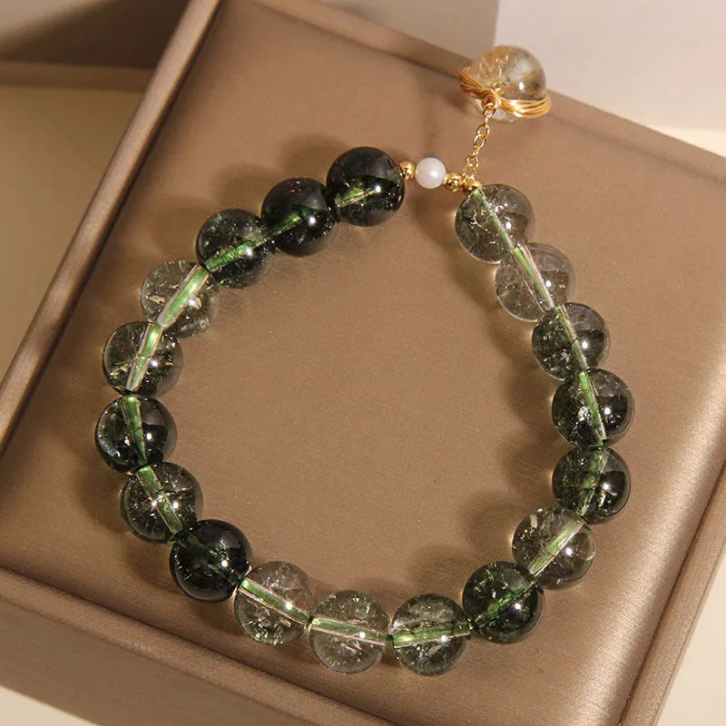 Green phantom quartz and chorite crystal bracelet for women in Japanese Korean style